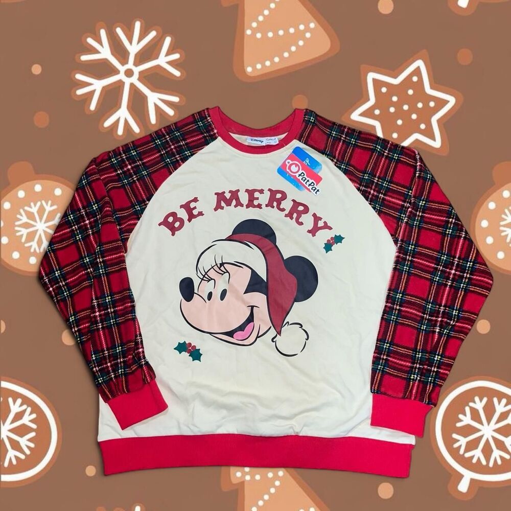 Disney Pat Pat Women's "Be Merry" Minnie Christmas Holiday Long Sleeve SZ L NWT
